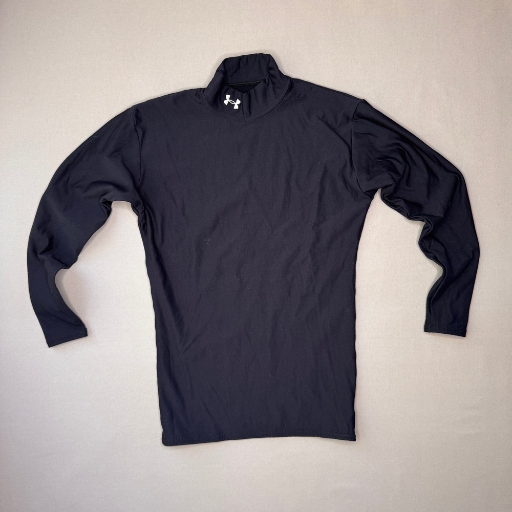 Under Armour Mens ColdGear Mock Neck Compression Shirt Black Long Sleeve M L